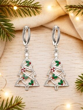 Christmas Festive Sterling Silver 925 Tree Earrings